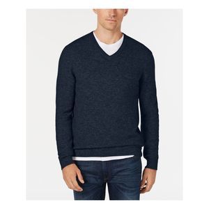 CLUBROOM Mens Navy V Neck Merino Blend Pullover Sweater L
